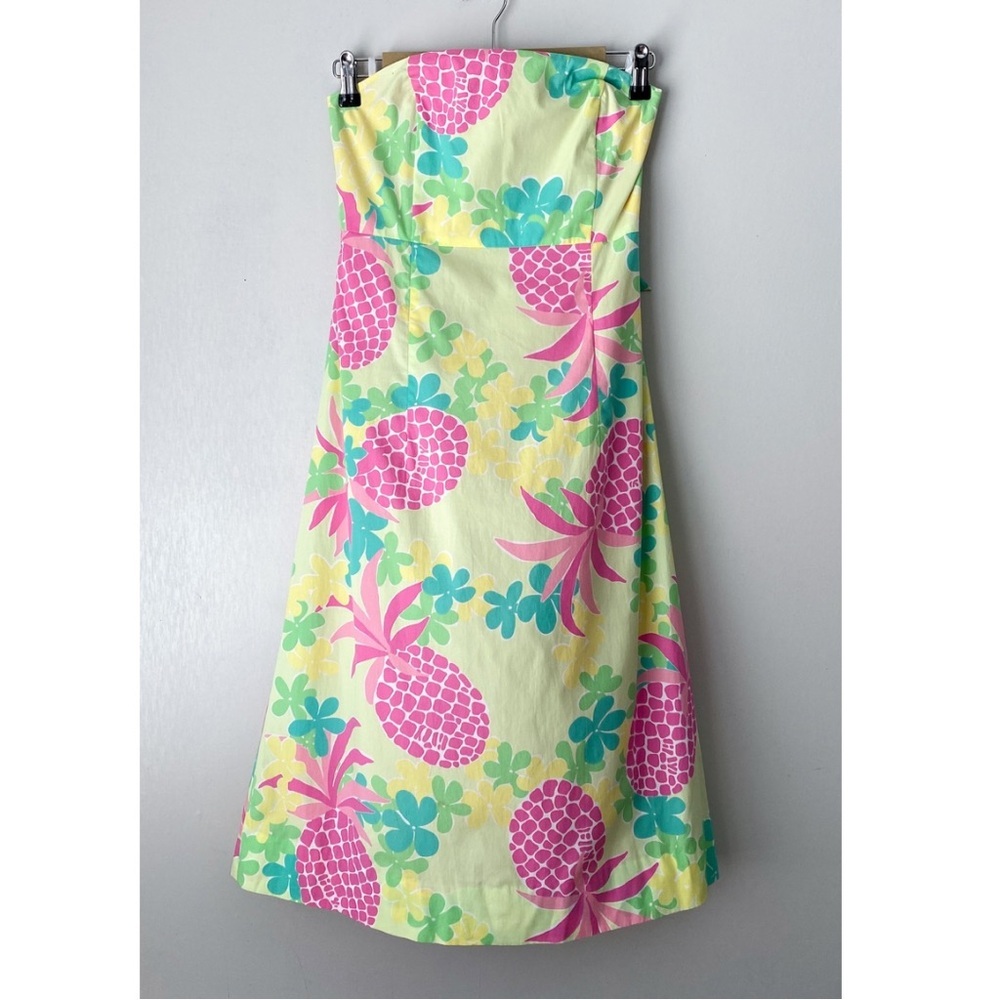 Vintage Lilly Pulitzer Pineapple Tropical Print Strapless Midi Dress 6